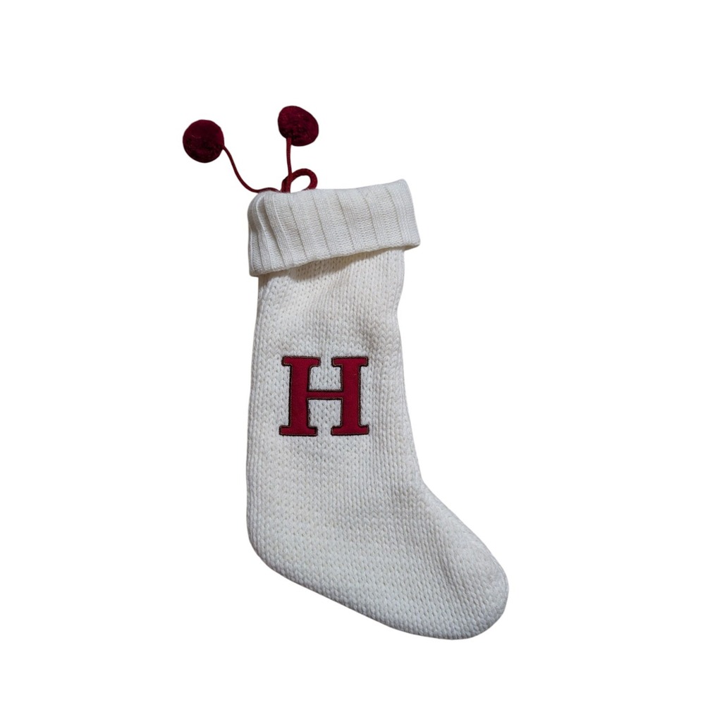 Heavy Duty Knitted Monogram Christmas Stocking Letter H White 18"